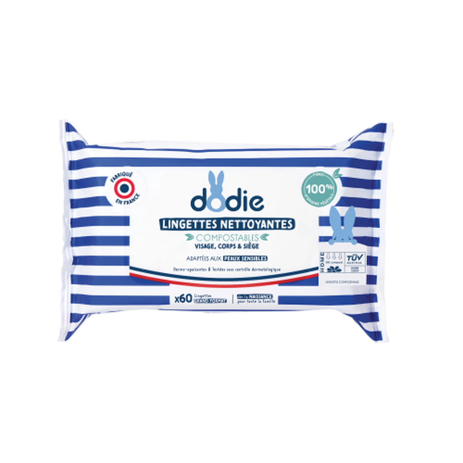 Dodie lingettes nettoyantes dermo-apaisantes 3 en 1 x60