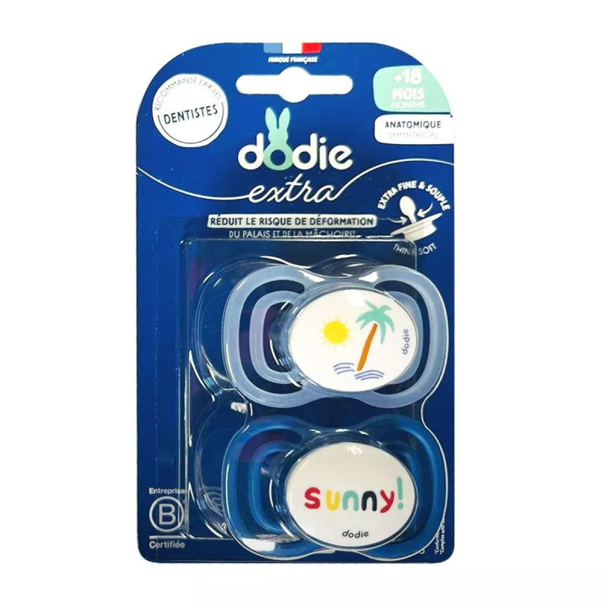 Dodie sucette +18 mois duo extra fine bleu