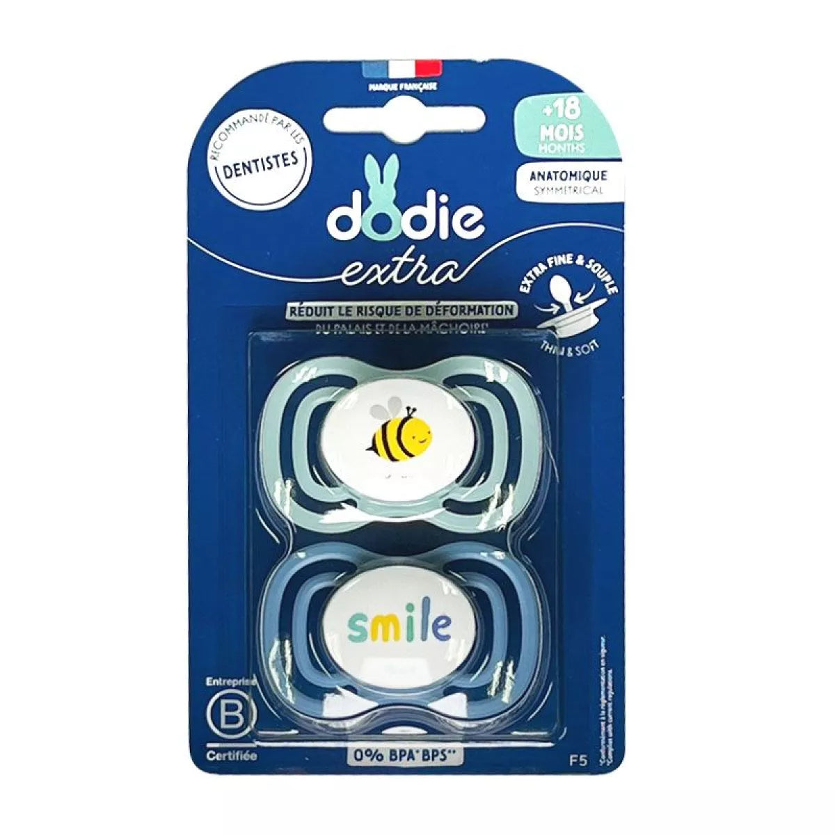 Dodie sucette +18 mois duo extra fine bleu