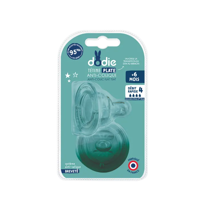 Dodie tétines plate sensation+ débit 4 +6 mois liquides épais x2