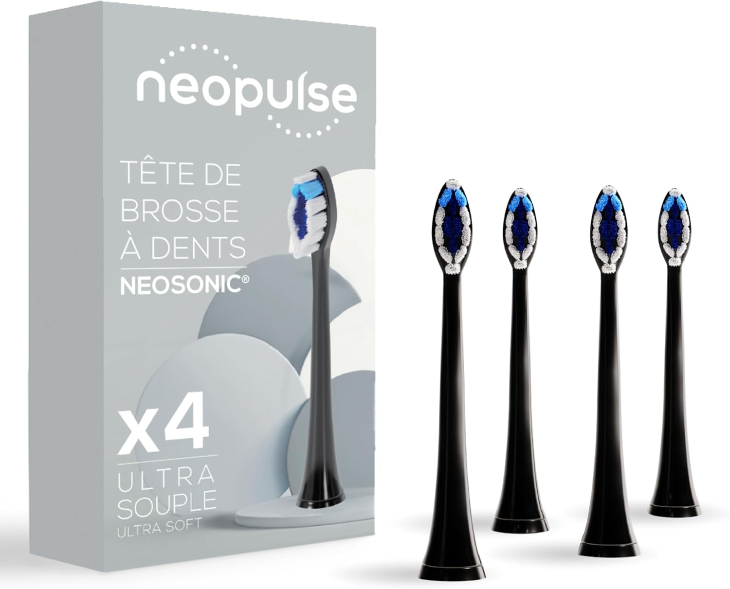 Neopulse recharge 4 tetes brosse a dents electrique neosonic noir ultra souple