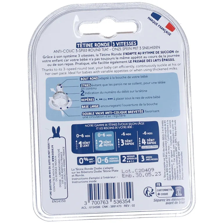 Dodie tétines initiation+ anti-colique débit 2 0-6 mois x2