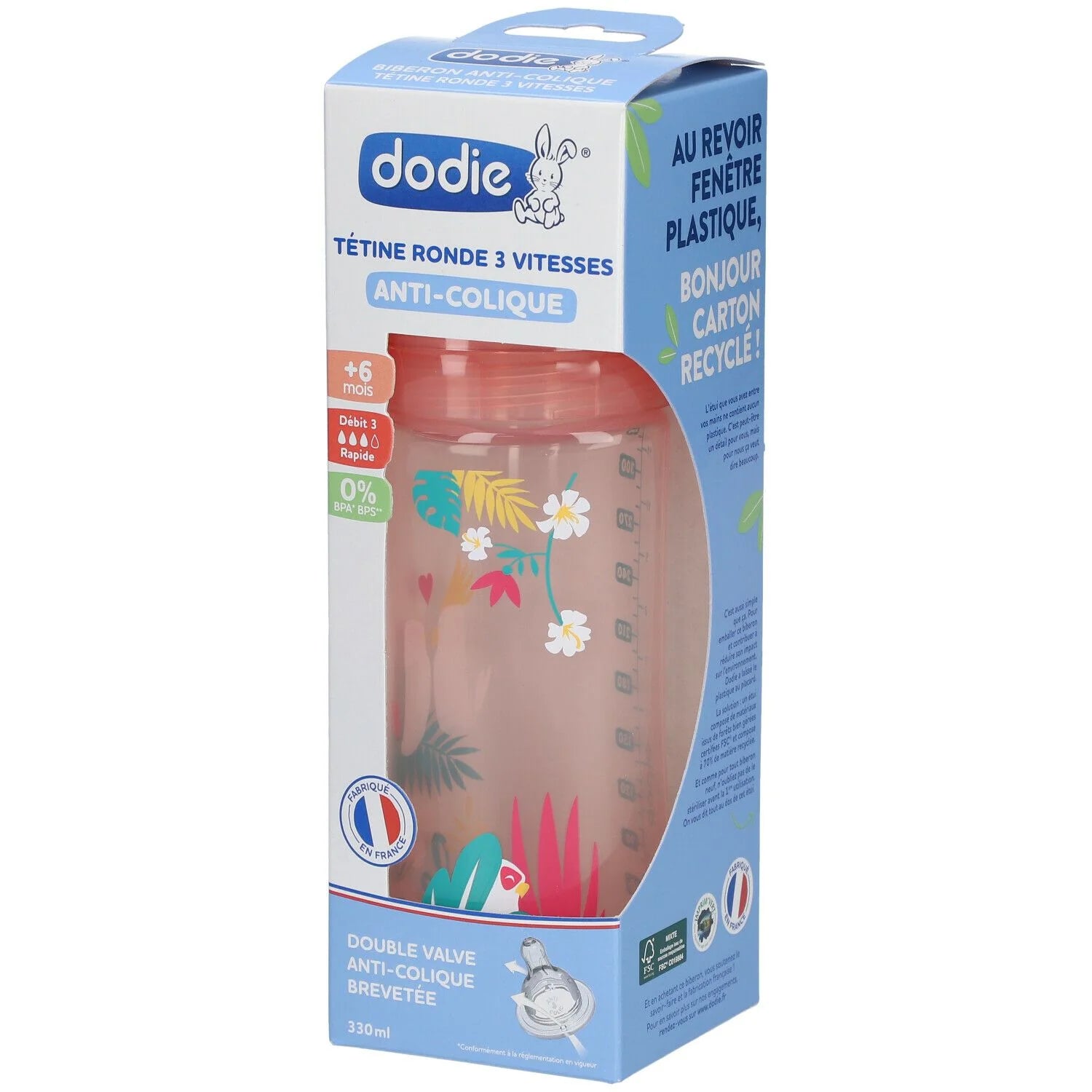 Dodie biberon initiation+ 330 ml rose danse +6 mois