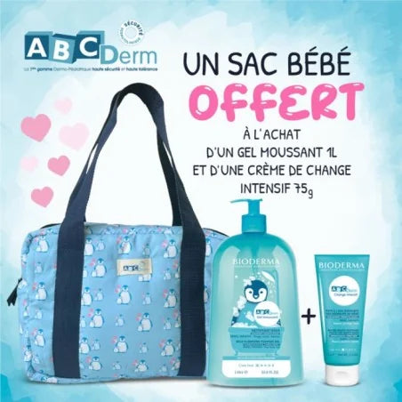 Bioderma ABCDerm lot gel moussant 1 l + crème de change + sac bébé