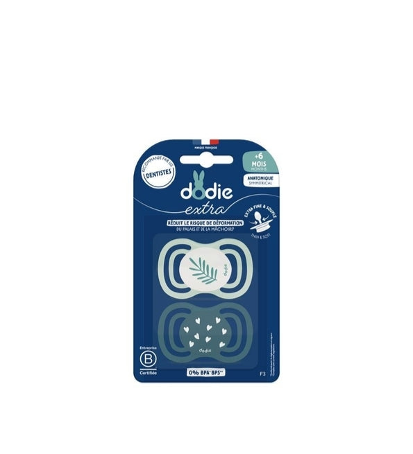 Dodie sucette +6 mois duo extra fine bleu