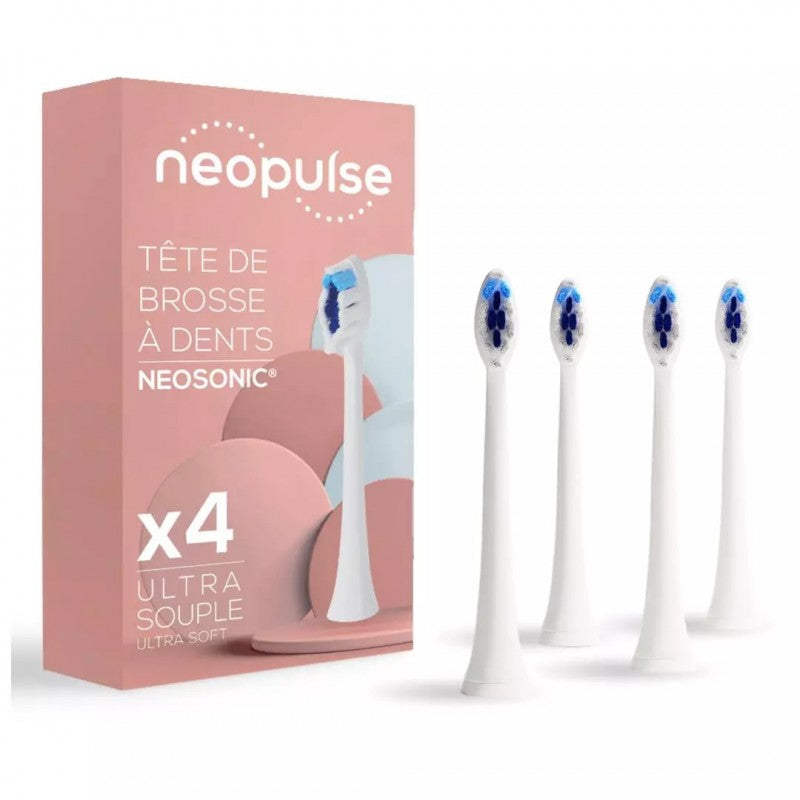 Neopulse recharge 4 tetes brosse a dents electrique neosonic blanc ultra souple