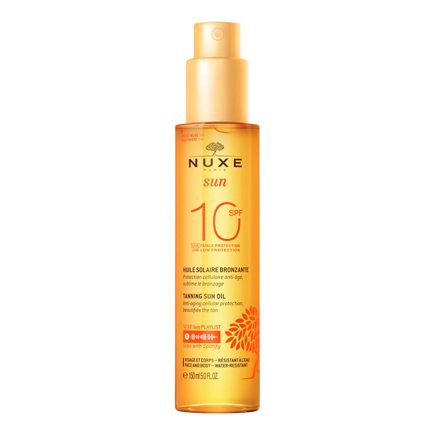 Nuxe sun huile bronzante faible protection spf 10 150ml