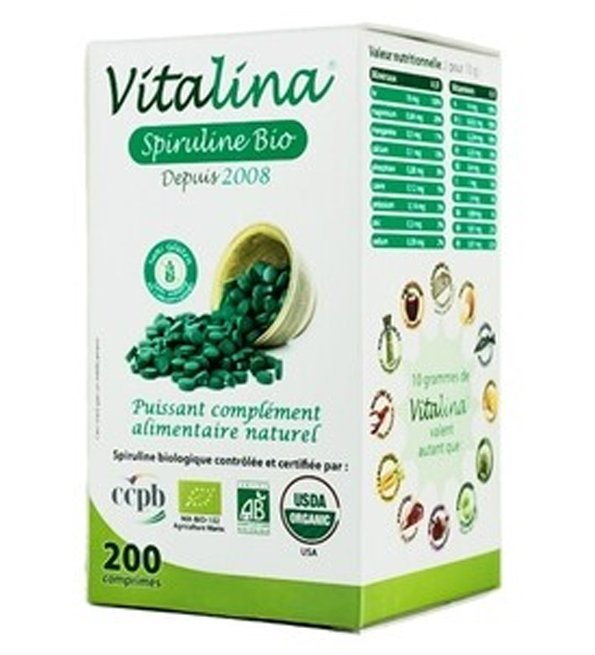 Vitalina spiruline bio sans gluten fl 200 cpr