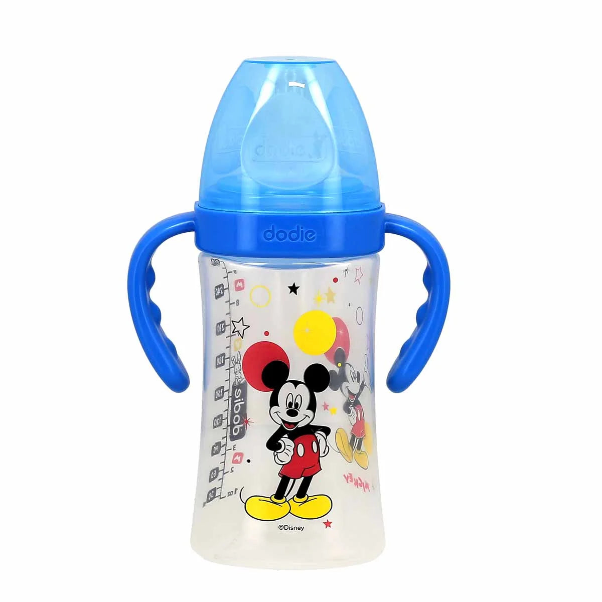 Dodie biberon initiation+ 270 ml anses Mickey bleu +6 mois