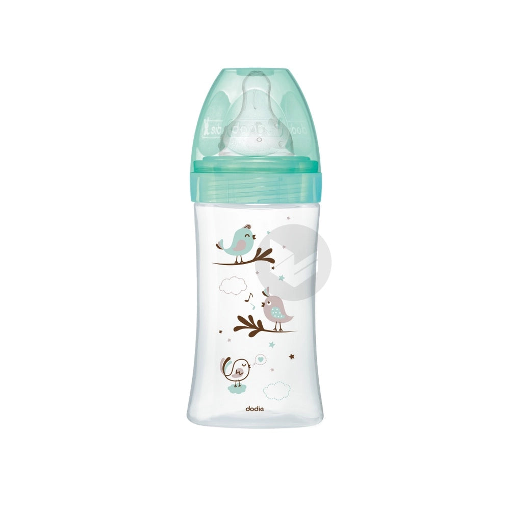 Dodie biberon initiation+ verre 270 ml vert oiseaux 0-6 mois