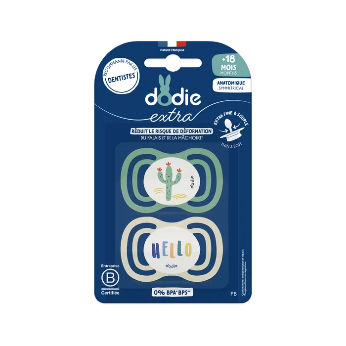 Dodie sucette +18 mois duo extra fine vert