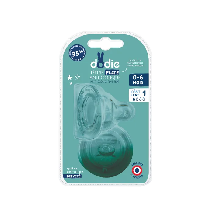 Dodie tétines plate sensation+ débit 1 0-6 mois x2
