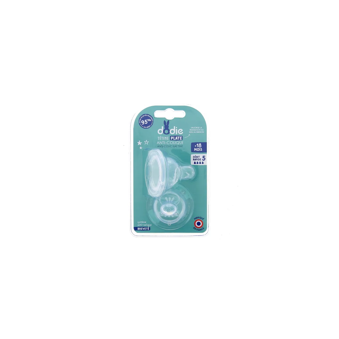 Dodie tétines plate sensation+ débit 5 +18 mois x2