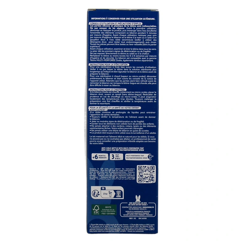 Dodie biberon multi perforé 330 ml rose +6 mois débit 3