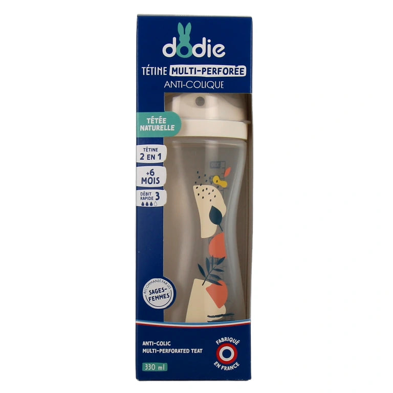 Dodie biberon multi perforé 330 ml rose +6 mois débit 3